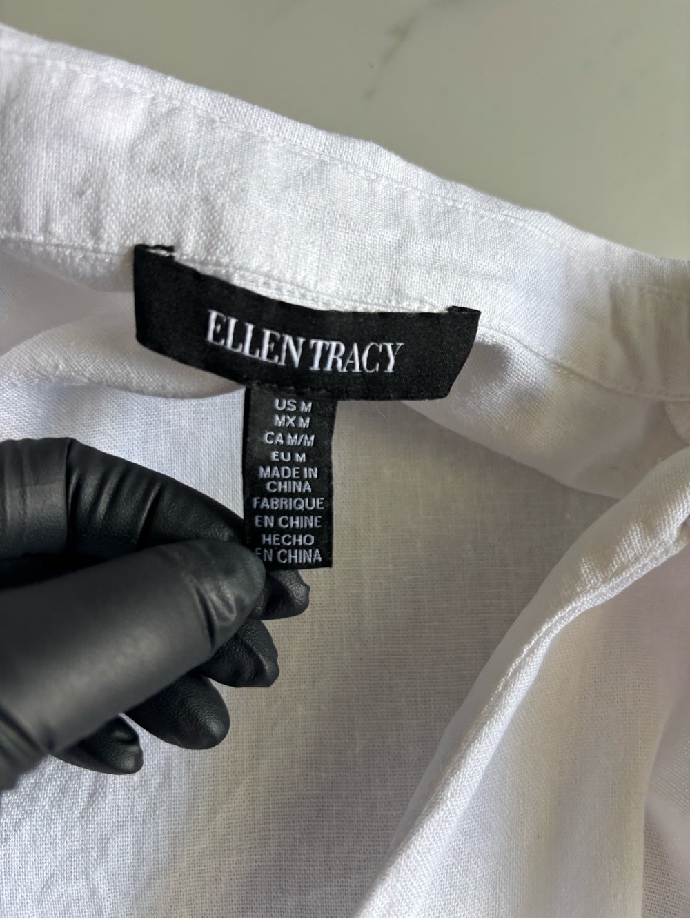 Ellen Tracy White Linen Blend Tie Front Shirt Blouse Long Sleeve Button Up Sz M - Picture 8 of 10